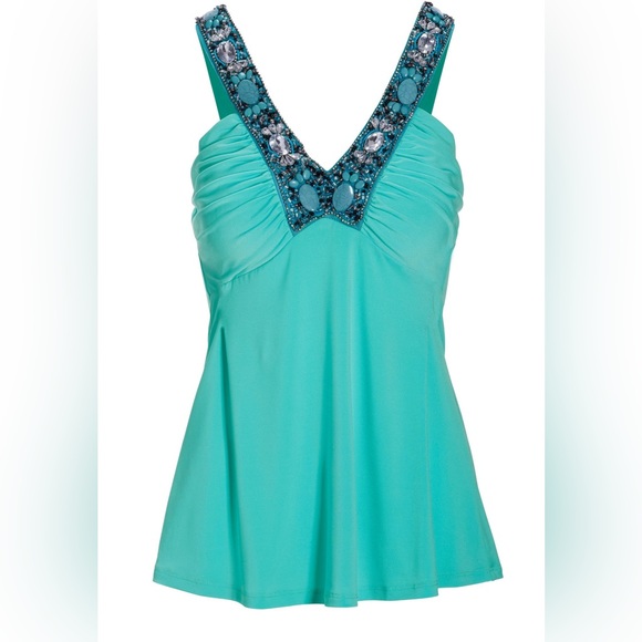 Boston proper Stone Embellished Ruched Tank Top Sizes M, L COLOR Blue Radiance - Picture 2 of 8